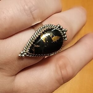 S925 Black Stallion Dahlia Turquoise - adjustable size ring - NEW!